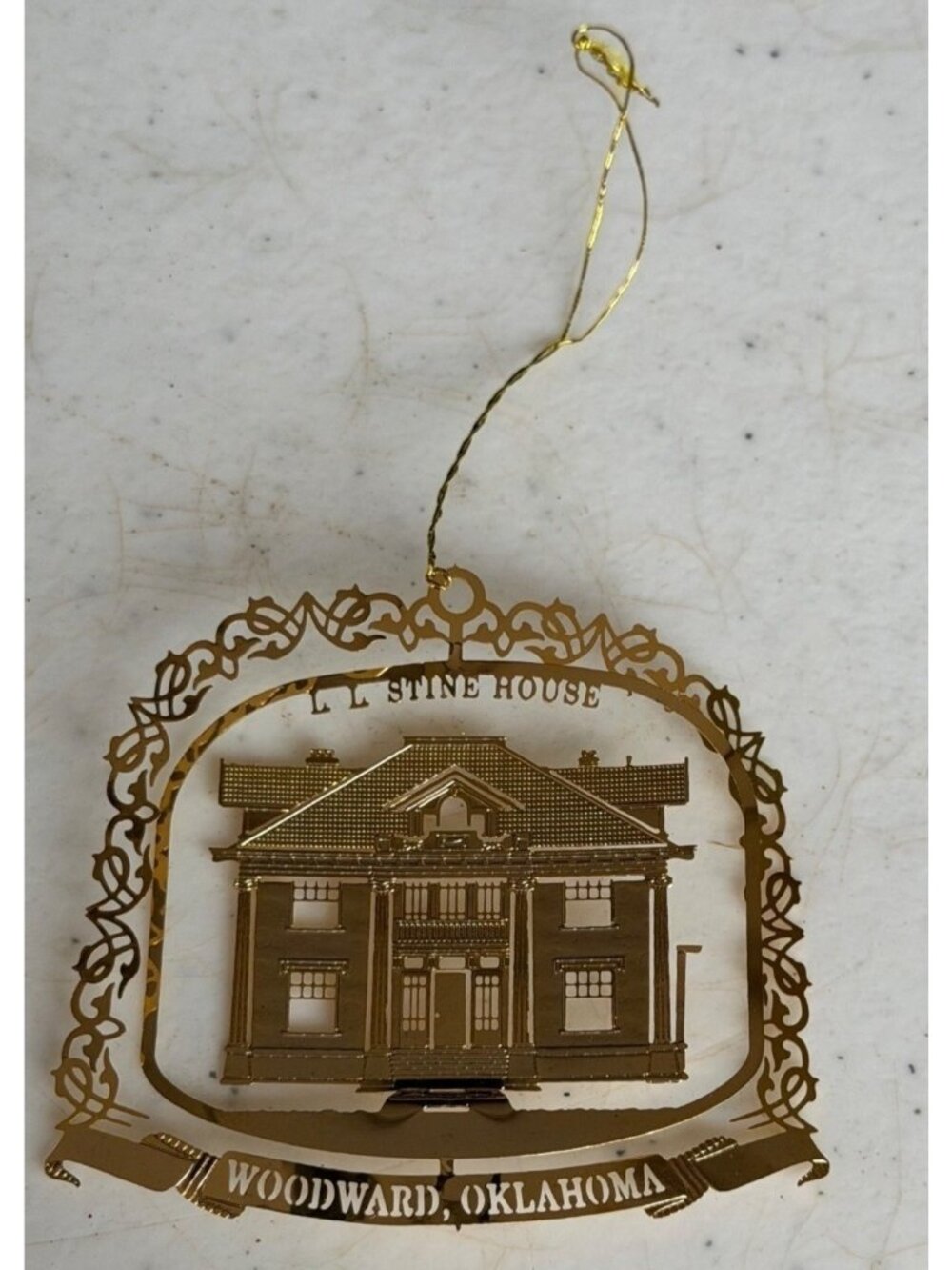 Nation's Treasures L.L. Stine House Woodward, OK 24K Gold Finish Ornament 2"